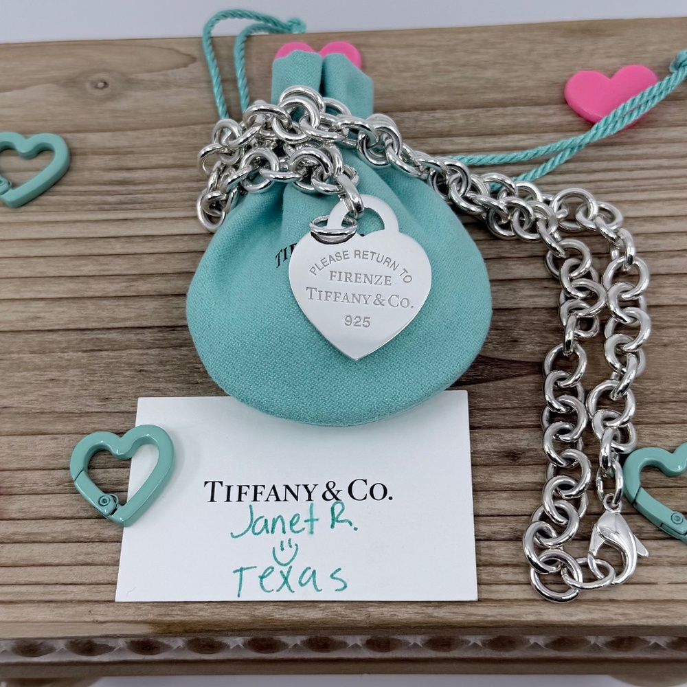 Tiffany & Co LONG 20.5 inch XL Heart Charm Pendant Necklace Silver